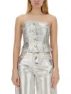 Ganni Woman Top Silver Size 6 Organic Cotton In White