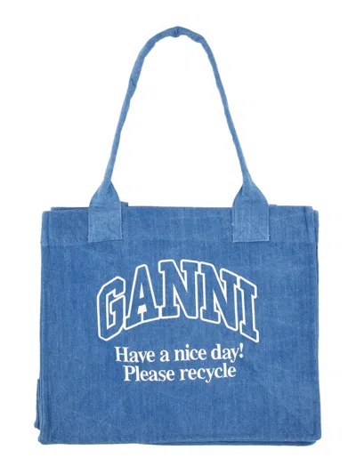 Ganni Denim Tote Bag With Logo