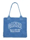 Ganni Denim Tote Bag With Logo In Denim