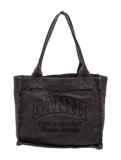 Pre-owned Ganni Denim Tote In Black