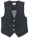 Ganni Fluffy Distressed Organic Denim Vest In 蓝色
