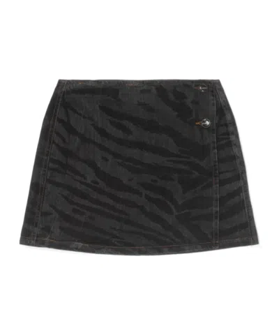 GANNI GANNI ZEBRA PRINTED DENIM MINI SKIRT