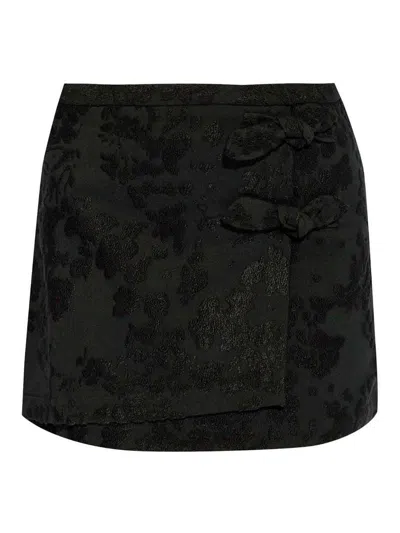Ganni Jacquard Floral Cropped Blazer In Black