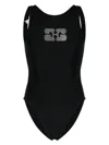 Ganni Diamanté Embellished Swimsuit In Schwarz