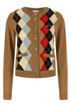 Ganni Diamond-shaped Cardigan Sweaters And Cardigans Beige In Multi