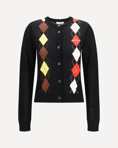 Ganni Diamond-pattern Cardigan In Black