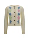 Ganni Diamond-pattern Cotton Cardigan In Neutral