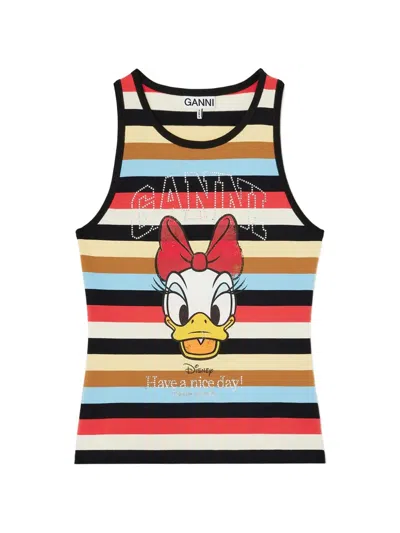 Ganni Disney-print Striped Tank Top In Multi