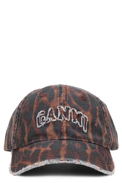Ganni Distressed Logo Baseball Cap In Multicolor