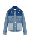 Ganni Patchwork Denim Short Jacket Mid Blue Vintage In Blue
