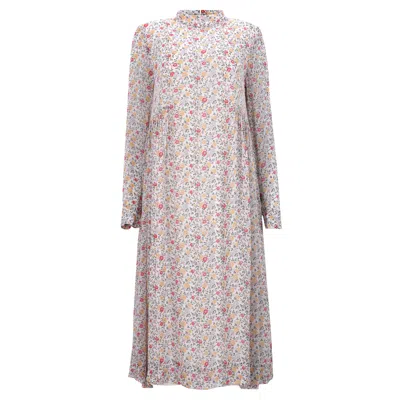 Ganni Ditsy Floral Midi Dress In Multicolor Cotton In Neutral