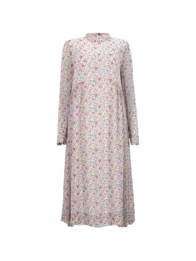 Pre-owned Ganni Ditsy Midi Dress In White