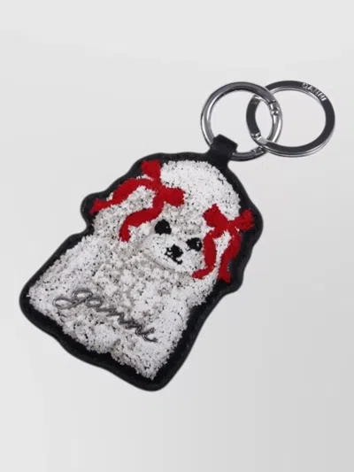 Ganni Dog Bow Detail Keyring Accessory In Brown