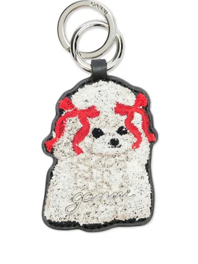 Ganni Dog Bow Keyring In White