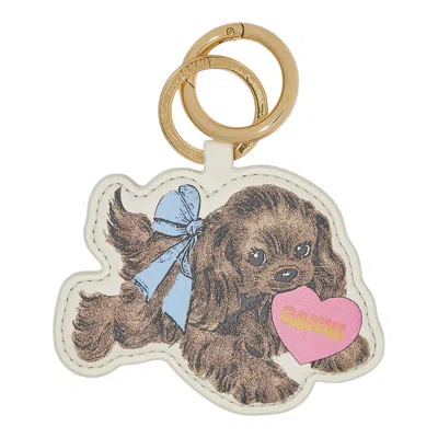 Ganni Dog Keyring In Brown