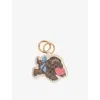 Ganni Womens Tobacco Brown Dog Leather-blend Split Keyring In Brown