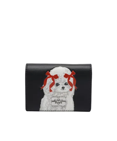 Ganni Dog Motif Chain Wallet In Black