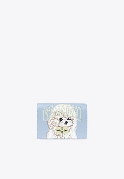 Ganni Dog Print Cardholder In Blue