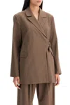 Ganni Double-breasted Blazer With In Brown