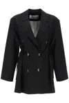 Ganni Oversized String-tie Double-breasted Blazer In Nero