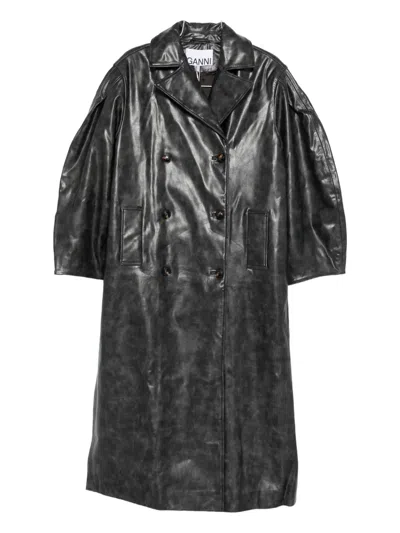 Ganni Double-breasted Coat In Black