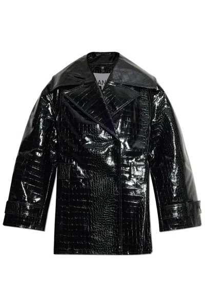 Ganni Croc-embossed Jacket In Black
