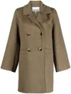 Ganni Long Sleeve Brown Wool Midi Jacket In Brown