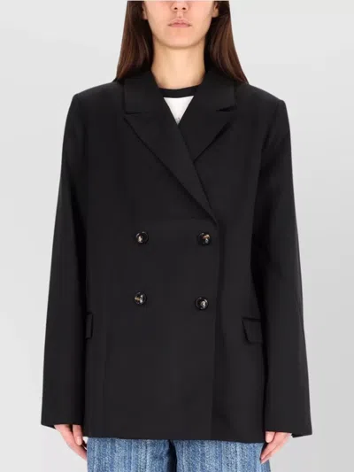 Ganni Double-breasted Jacket Notched Lapels In Blue