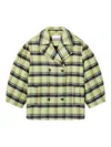 Ganni Brushed Wool Check Midi Coat In Multi