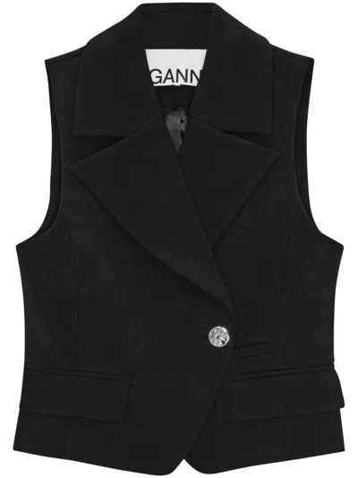 Ganni Tailored Black Gilet With Sharp Collar