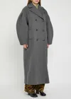 Ganni Double-breasted Wool-blend Peacoat In Gray