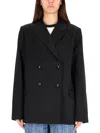 Ganni Double-breasted Jacket Notched Lapels In Black