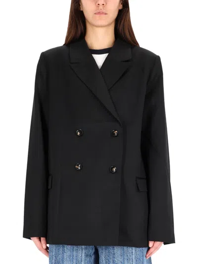 Ganni Double-breasted Jacket Notched Lapels In Blue