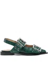 Ganni Double-buckle Pointed Flat Pumps
