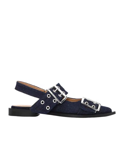 GANNI GANNI DOUBLE-BUCKLED DENIM BALLERINA SHOES