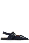 Ganni 20mm Chunky Buckle Denim Ballerinas In Dark Navy