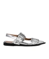 Ganni Buckle Metallic Ballerinas In Gray