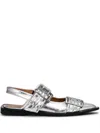 Ganni Buckle Metallic Ballerinas In Silber