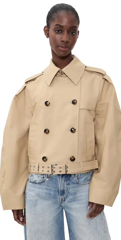 Ganni Double Cotton Belted Jacket Warm Sand In Neutral