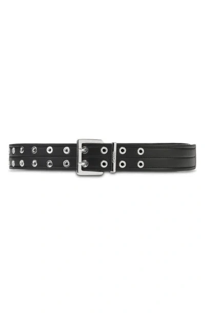 Ganni Double Eyelet Belt In Black