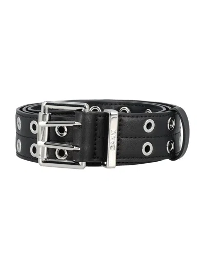 Ganni Double Eyelet Belt In Black