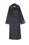 Ganni Double-face Wool Lace-up Coat In Black
