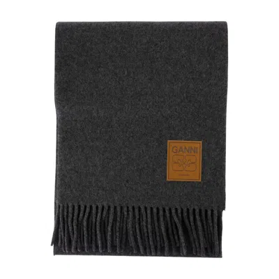 GANNI DOUBLE FACE SOLID SCARF GANNI WOOL GREY