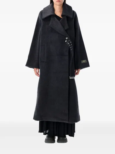 GANNI DOUBLE-FACE WOOL LACE-UP COAT