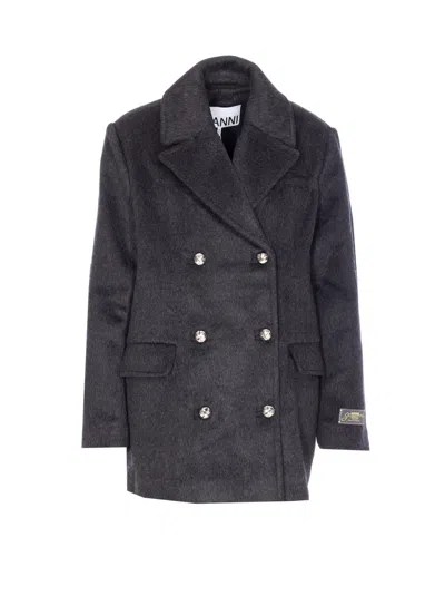 Ganni Double Faced Jacket In Gray