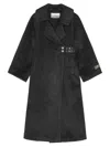 Ganni Double-faced Midi Coat In Grey Wool  In Black