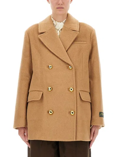 Ganni Double Faced Wool Doublebreasted Blazer In Brown