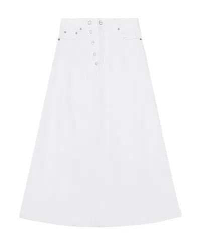Ganni Double-fly Denim Maxi Skirt In White