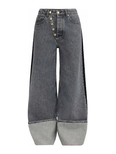 Ganni Double-fly Baggy Organic Cotton Jeans In Gray