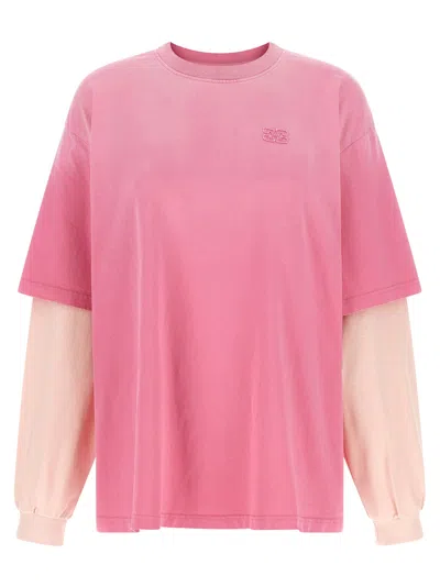 Ganni Double Layer Sleeve T-shirt In Pink